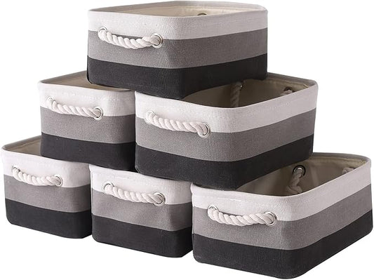TcaFmac Small Fabric Storage Baskets for Organizing [6 Pack] Closet Storage Bin Foldable Storage Baskets for Shelf Canvas Storage Bins Decorative Basket with Handles(Gradient Gray,12" L×8" W×5" H) by TcaFmac
