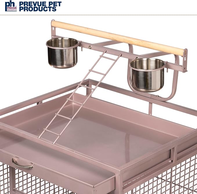 Prevue Pet Products Playtop Bird Cage - Medium Cage with Wheels for Parrots, Conures, Cockatiels, & Similarly Sized Birds, with Rolling Stand and Seed Guard - Blush Finish - Image 12