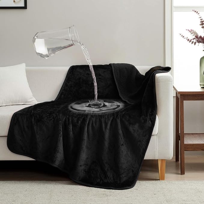 Waterproof Blanket for Bed, Couch & Sofa, Reversible Sherpa & Flannel Throw Blanket, Leakproof Soft Washable Furniture Protector for Pets & Home (Black, 60"x80") - Image 4