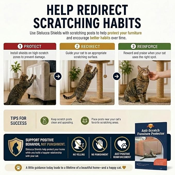 Stelucca Amazing Shields Cat Scratch Furniture Protector - 6 Pack XL | 17" x 12" sheets, sofa guard, claw- deterrent pet coverage, self-adhesive with 50 twist pins, cuttable to fit - Image 7