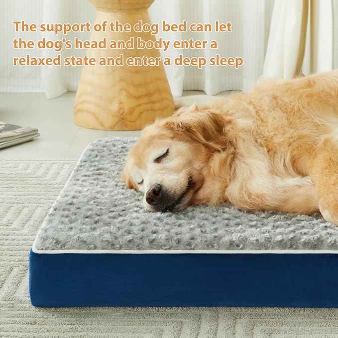 WNPETHOME Orthopedic Large Dog Bed, Extra Large Waterproof Dog Bed with Removable Washable Cover & Anti-Slip Bottom,Egg Crate Foam Pet Bed Mat,Soft Rose Plush Pet Crate Mat - Image 2