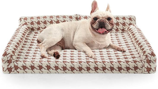 FURTIME Orthopedic Dog Bed Medium Size Dog, Medium Washable Memory Foam Pet Couch Bed with Removable Washable Cover, Non-Slip Bottom with Bolster Sides, Brown by FURTIME