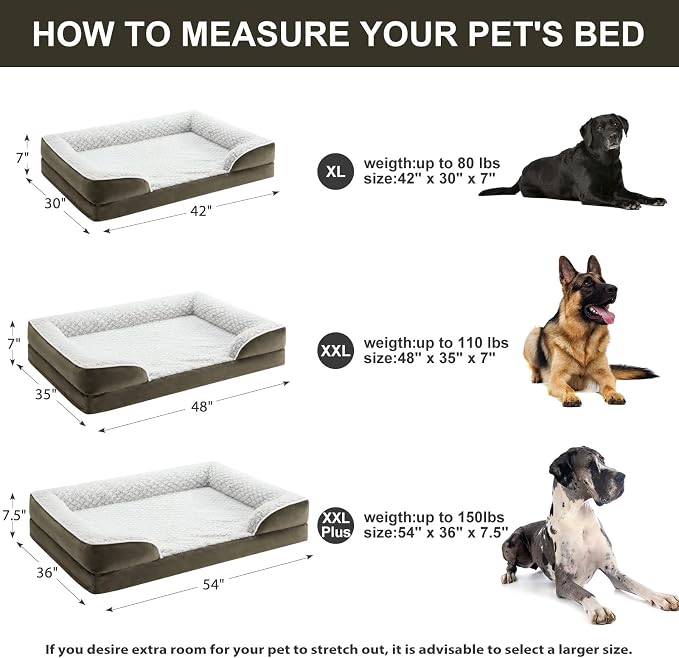 LEXTRO Orthopedic XXL Dog Bed, Washable Dog Beds for Extra Large Dogs | 48x35 Inch Non-Slip Bottom Dog Sofa for Senior Dogs and Pet Couch Bed with Waterproof Lining , Washable Removable Cover - Image 4