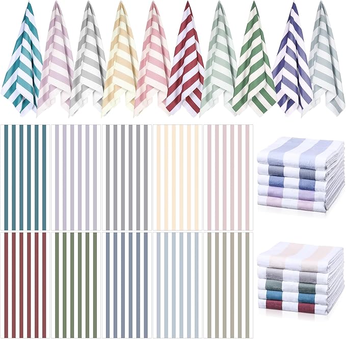 EBOOT 10 Pack Oversized Beach Towel Set Extra Large Pool Towels Microfiber Quick Dry Swim Blanket for Adult Women Men Face Hand Body Bath Travel Pool(Pastel Color,36 x 72 Inch,Cabana Stripe) by eBoot