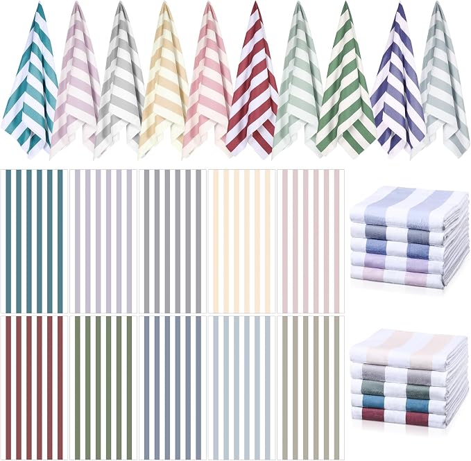 EBOOT 10 Pack Oversized Beach Towel Set Extra Large Pool Towels Microfiber Quick Dry Swim Blanket for Adult Women Men Face Hand Body Bath Travel Pool(Pastel Color,28 x 59 Inch,Cabana Stripe) by eBoot
