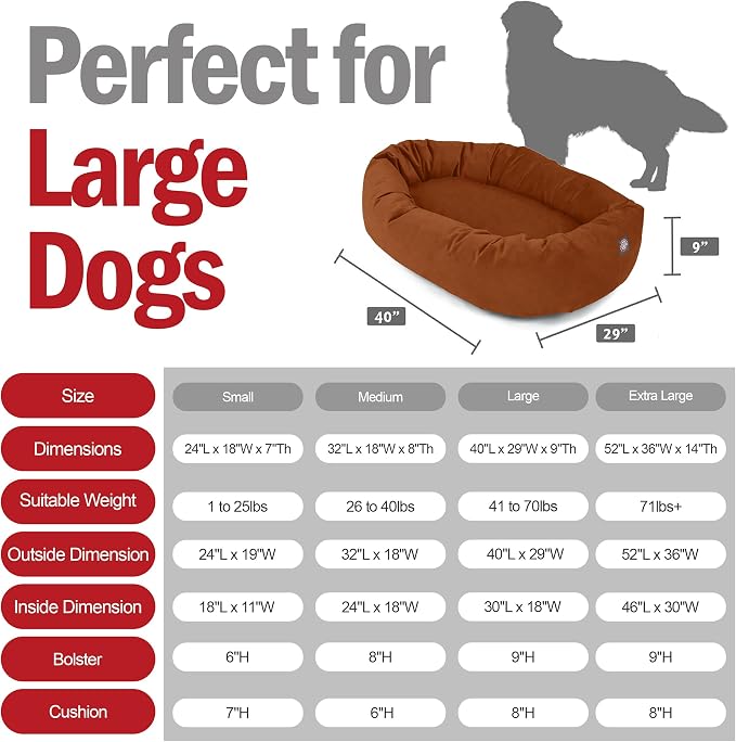 Majestic Pet 40 Inch Suede Calming Dog Bed Washable – Cozy Soft Round Dog Bed with Spine Support for Dogs to Rest Their Head - Fluffy Donut Dog Bed 40x29x9 (Inch) - Round Pet Bed Large – Rust (2025) - Image 3