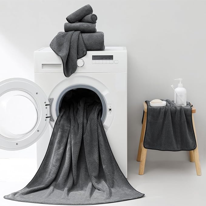 18 Piece Microfiber Bath Towels Set - 6 Bath Sheets,6 Hand Towels And 6 Washcloths,Soft Family Towels,Highly Absorbent Bathroom Towel,Quick Dry Shower Towel Luxury Towels For Hotel Spa Dorm-Dark Gray - Image 7