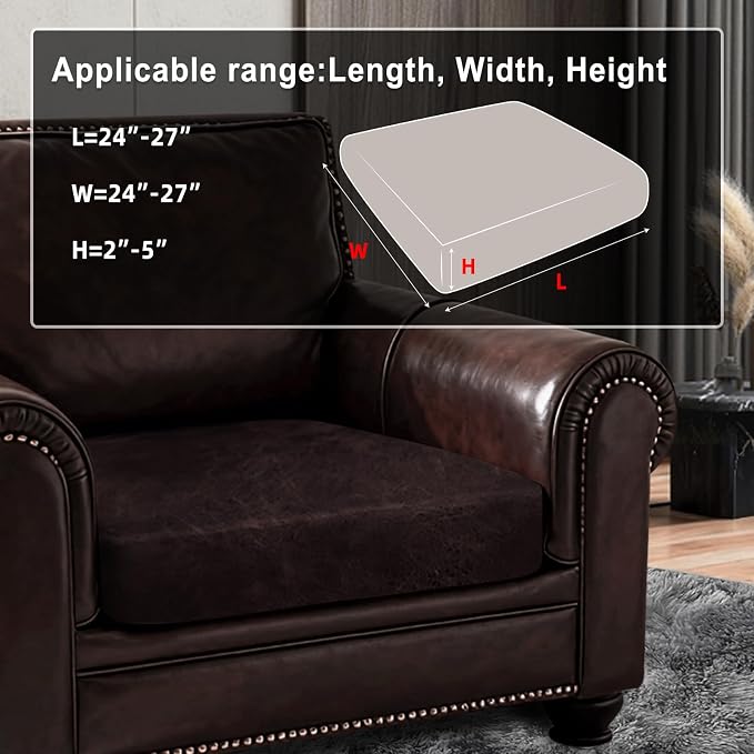 ANARACHON Leather Look Couch Cushion Covers Sofa Seat Slipcovers Sets Couches Furniture Protector for Sectional Armchair Loveseat Pets Kids Stretch Spandex Fabric (1 Cushion Armchair, Chocolate) - Image 3