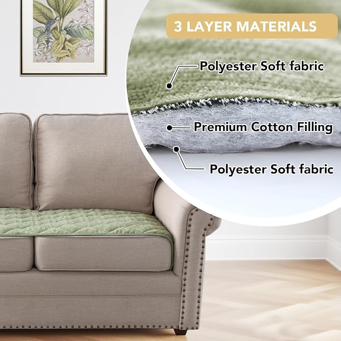 H.VERSAILTEX Couch Cover Chenille Pet Fuzzy Sofa Covers for 2 Cushion Couch Anti Slip Washable Sofa Slipcovers with Strap Soft Couch Protector Cover for Dogs Cats Kids(27.6" x 59", Tender Green) - Image 5