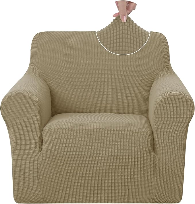 U-NICE HOME Stretch Couch Cover Slipcover for 3 Cushion Sofa, Sand | 1-Piece Sofa cover, Washable, Pet friendly, Furniture protector, Polyester Spandex Jacquard fabric by U-NICEHOME