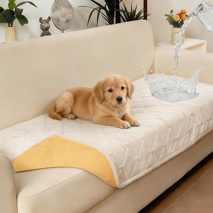 PuTian Waterproof Couch Cover for Dogs, Slip Straps, 36"X63", Off White | Washable Sofa Cover，Pet Friendly Couch Protector & Dog Mat, Waterproof Furniture Guard for Sofas, Loveseats & Sectionals - Image 8