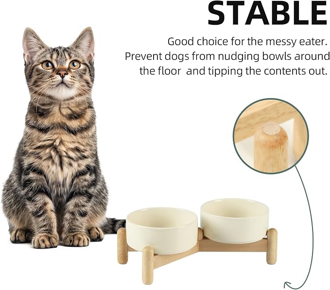 Havniva Elevated Dog Bowls Ceramic Dog Bowls with Stand, Dog Food Bowl | 5.1” Raised Dog Bowls with Non-Slip Wood Stand, Dog Food and Water Bowl Set, Double Dog Feeding Bowls for Small Dogs - Image 6