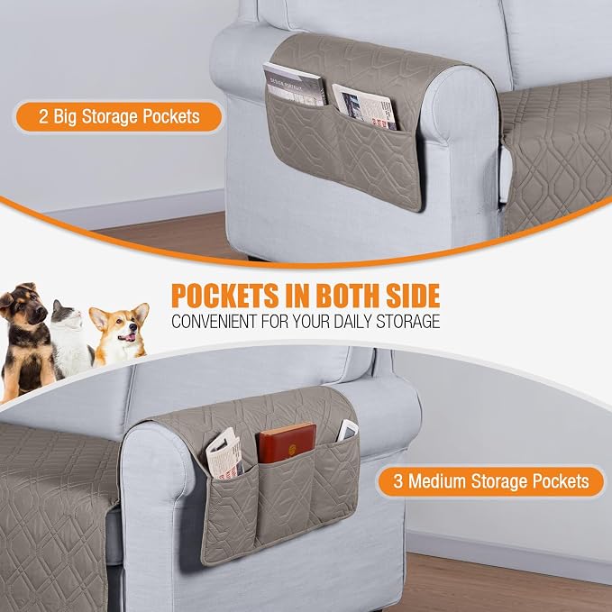 VANSOFY Waterproof Loveseat Couch Cover for Pets, Khaki, 47.2" | Non-Slip, Washable, Utility Pockets, Pet Friendly, Furniture Protector Slipcover for 2 Cushion Couch - Image 3