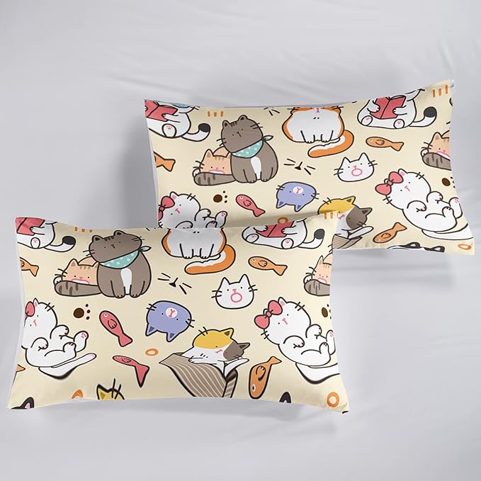 QOOMO Kawaii Cat Comforter Twin,Kawaii Animals Comforter Set for Kids Teens Girls,3Pcs Bedding Set Printed Comforter with 2 Pillowcases,Down Alternative,Soft and Lightweight，Twin Size - Image 6