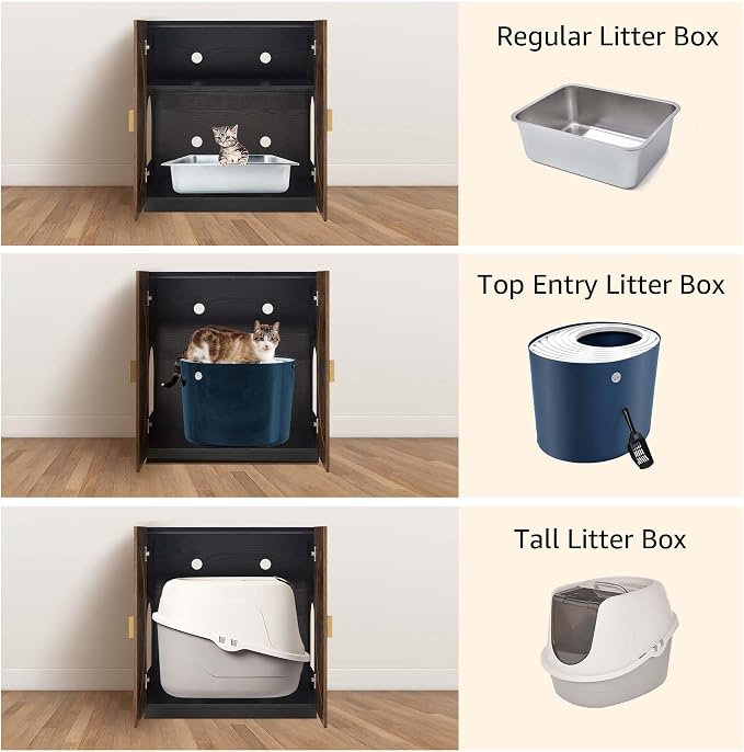 unipaws Tall Cat Litter Box Enclosure for Tall or Top Entry Litter Box | Hidden Litter Box Cover with Shelves, Kitty Enclosed Litter Box Cabinet, Cat Box Furniture - Image 4