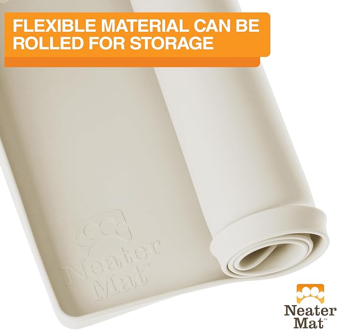 Neater Pet Brands Neater Mat Pet Mats for Food and Water, Cat & Dog Bowl Mat Waterproof Silicone, Feeding Tray, Dog Food Mats for Floors, Placemat w/Raised Edge for Under Bowls, 19” x 12”, Cream - Image 8