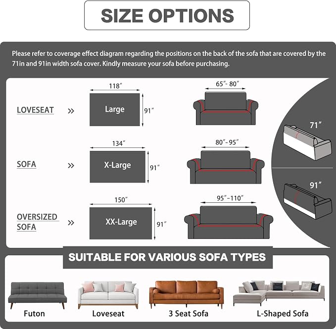 DREAMINGO Sofa Covers Washable Thick Chenille Couch Cover for 2 Cushion Couch Sofa Multi-Use Couch Cover Blanket Modern Pet Furniture Protector Sectional Couch Slipcover 91"x118", Dark Grey - Image 2