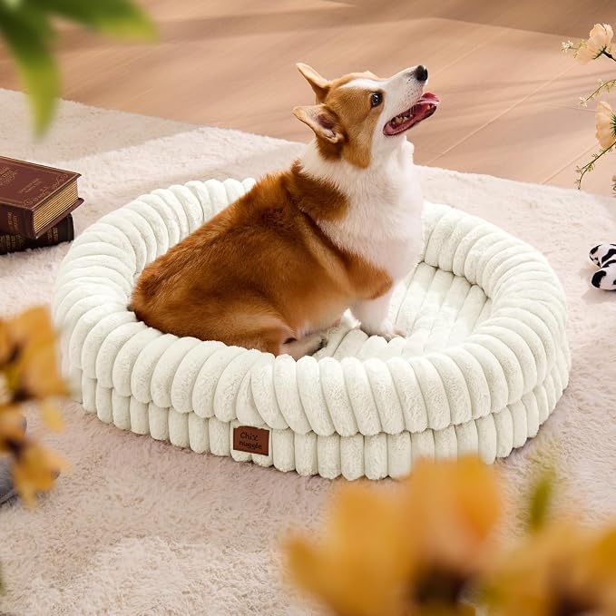 ChiXnuggle Orthopedic Dog Bed, Washable Cover, Faux Fur Bolster Pet Couch | waterproof,egg crate foam,non-slip bottom,for large dogs,cream,35*28*7,dog sofa - Image 3