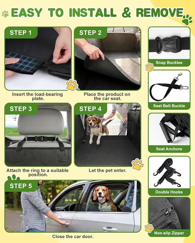 Dog Car Seat Cover, 600D Heavy Dute Car Seat Cover for Dogs Pets,100% Waterproof Anti-Scratch Nonslip Dog Hammock for Cars, Seat Covers Protector with SeatBelt for Sedan SUV Truck XLPRO Hard LEA-Dark - Image 6