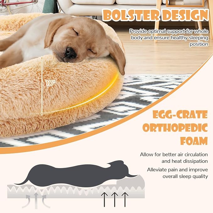Giantex Human Dog Bed - 71" x 45" Large Human Size Dog Bed for Adult, Orthopedic Egg Crate Foam, Washable Faux Fur Bed Cover, Blanket, Pillow, for Pets and People Doze Off Napping (Brown) - Image 3