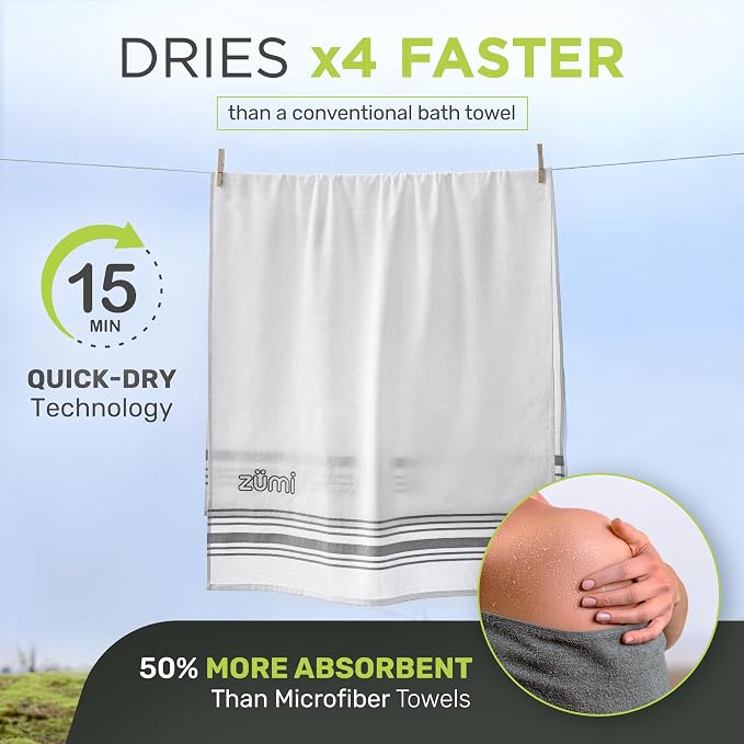 Zumi MINI 100% Cotton Camping Travel Towel - Small, Ultralight, Fast Drying, Highly Absorbent, Soft and Gentle on The Skin, Safe for The Planet (28" x 13" White) - Image 5