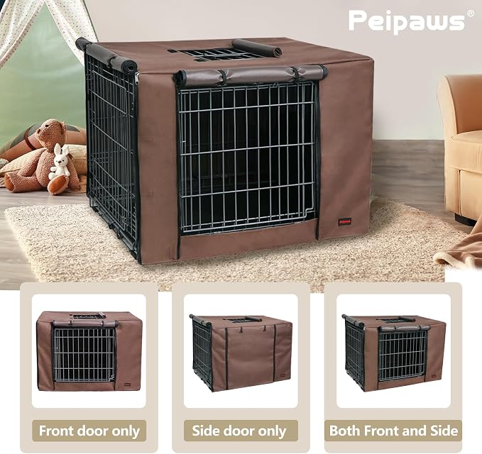 Dog Crate Cover Heavy Duty Oxford Fabric for 30-Inch Wire Crates | Brown Kennel Cover Only, Fits 1 & 2 Door Wire Cages, Provides Privacy & Comfort Space, Includes Water Bottle Sipper Tube - Image 3