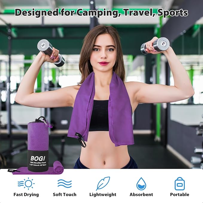 BOGI Microfiber Travel Sports Towel-Quick Dry, Soft Lightweight, Absorbent, Compact Towel for Camping Gym Beach Bath Yoga Swimming Backpacking (M:40''x20''-Purple) - Image 6
