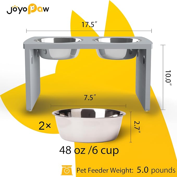 Elevated Dog Bowls, Bamboo Raised Dog Bowl for Large Dogs & Medium Dogs, with 2 Stainless Steel Bowls (10'' Tall–48 oz Bowl, Grey) - Image 2