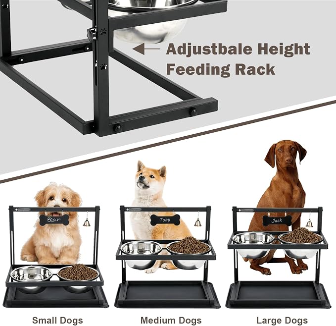 Elevated Dog Bowls with Slow Feeder for Large Dogs – Adjustable Raised Stand with 2 Stainless Steel Bowls & Spill-Proof Mat, Non-Slip Dog Feeder for Large & Medium Dogs (Black) - Image 3