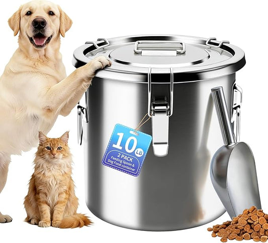 10 lb Stainless Steel Dog Food Storage Container, Airtight Metal Pet Food Storage Bin with Lid and Scoop, Large Dog Food Container for Dry Food, Keep Fresh, Easy to Clean by PawtyPets