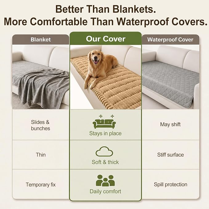 decorUhome Couch Cover for Dogs, Non Slip Fuzzy Thick Pet Sofa Protector | Pet Friendly, Couch Covers for Sofa, Machine Washable, Fits Armrests, Single Seats & Backrest Cushions, Camel, 27.6" x 27.6" - Image 7