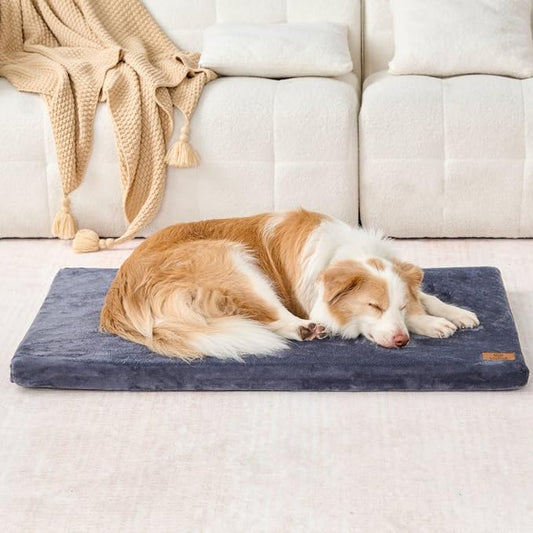 LIORCE Dog Crate Pad - Dog Bed Large Sized Dogs with Removable Washable Cover and Waterproof Lining - XL Memory Foam Pet Bed for Crate - Reversible Kennel Mat (Cool & Warm), 42-inch, Dark Grey by LIORCE