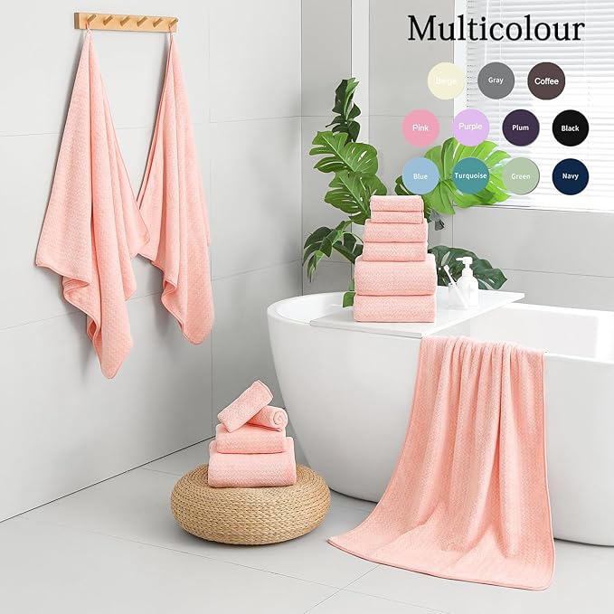 Ycosy 18 Piece Bath Towels Set,100% Microfiber Family Bathroom Towel with Hanging Loops-6 Bath Towels,6 Hand Towels,6 Washcloths,Quick Dry Highly Absorbent Shower Towel for Bathroom,Hotel,Spa-Pink - Image 5