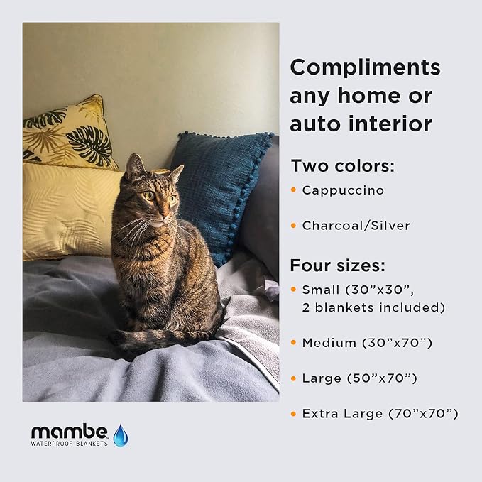 Mambe Non-Slip Pet Blanket Medium, Charcoal and Silver - Soft and Silky Waterproof Throw - Machine Washable Fleece - for Protecting Furniture from Stains - for Dog and Pet Fur - Image 4