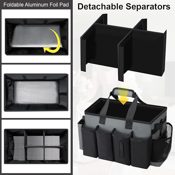 Wearable Large Cleaning Caddy Bag for Housekeeper, Clean Supply Organizer with Adjustable Shoulder, Waist & Handle Straps, Detailing Bag for Kitchen Supplies (Black&Gray) - Image 4