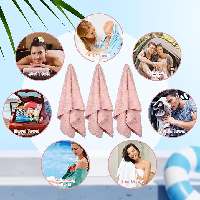 SmoothNovelty 8 Pack Microfiber Bath Towels Bulk 27'' x 60'' Oversized Bath Towel Highly Absorbent Extra Large Shower Sheets Soft Drying for Beach Pool Bathroom Salon Party(Pink) - Image 7