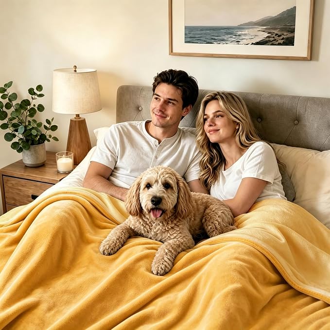 LOOBANI Waterproof Blanket for Bed, Flannel Twin Size 60"x80", Yellow | Double-Side Leak-Proof, Reversible, Stain-Proof Cover for Sofa Bed Protection, Ideal for Rest Movie Time, Camping, Travel - Image 5