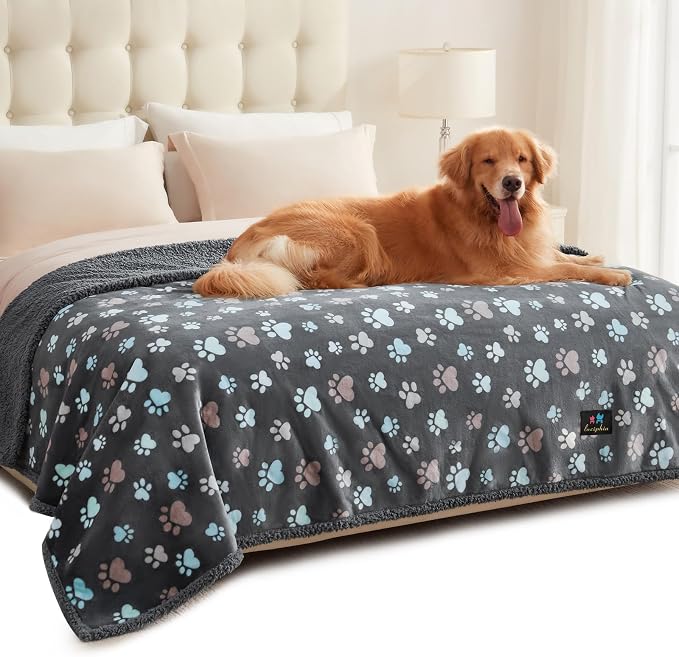 Luciphia Waterproof Pet Blankets for Couch Sofa Bed Cover Liquid Pee Proof Washable Soft Fluffy Large Dog Blanket Reversible Furniture Protection Grey Paw Thicken X-Large（85" x 57"） | Soft Print Pet Blanket Washable Pee Proof, Furniture Protector for C... by luciphia
