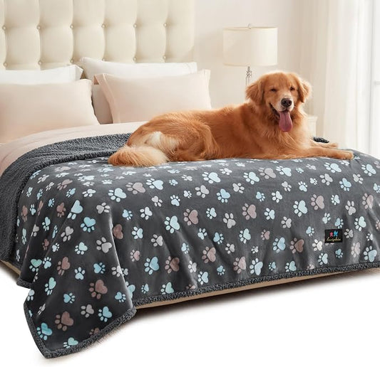 Luciphia Waterproof Pet Blankets for Couch Sofa Bed Cover Liquid Pee Proof Washable Soft Fluffy Large Dog Blanket Reversible Furniture Protection Grey Paw Thicken X-Large（85" x 57"） | Soft Print Pet Blanket Washable Pee Proof, Furniture Protector for C... by luciphia