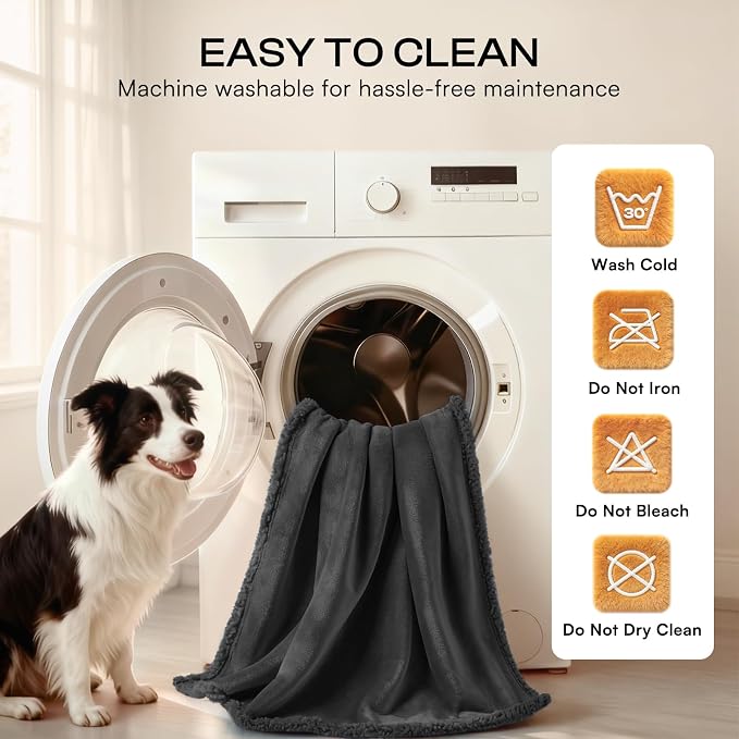 Waterproof Pet Blanket, Liquid Pee Proof Dog Blanket for Sofa Bed Couch, Reversible Sherpa Fleece Furniture Protector Cover for Small Medium Large Dogs Cats, Black Medium（57" x 40"） - Image 8