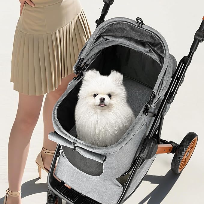MAMIZO Foldable Dog Stroller for Medium Dogs Cats Up to 55 Lbs, Adjustable Height Handle, Pet Stroller with Aluminum and Carbon Steel Frame, Sun Shades, Storage Basket & Shock Absorbers, All-Terrain