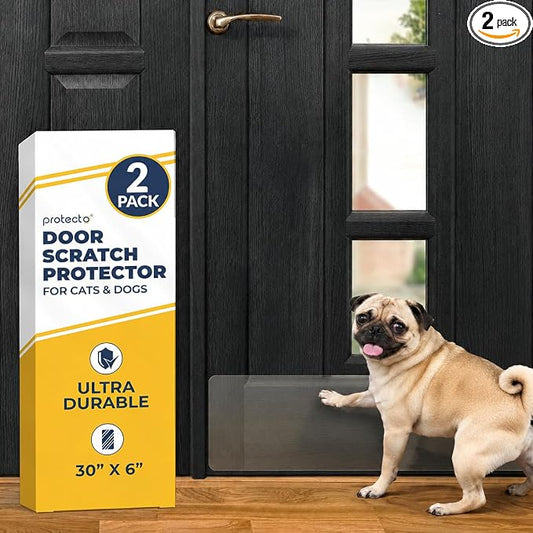 PROTECTO 2-Pack Door Protector from Dog Scratching, 30x6 - Door Guard | Clear Self-Adhesive Kick Plate, Cat & Dog Scratch Shield - Bottom of Door, Interior & Exterior, Window & Sliding Doors by protecto