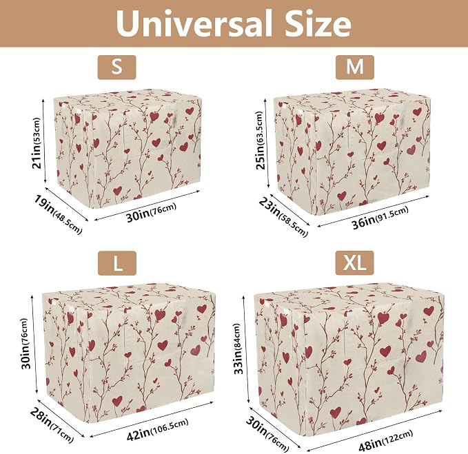 Dog Crate Cover Kennel Cover for Dog Cages Breathable for Wire Cage Indoor Outdoor Valentine Hearts Floral Beige - Image 3
