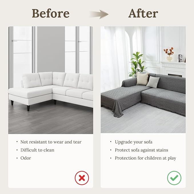 HOMERILLA 2 Piece Sectional Couch Cover for L Shape Sofa Dark Grey XXXL | Washable Fabric, Anti-Pet Hair, Stain & Wear Resistant, Multiuse Sofa Blanket Protector, Pet Friendly Easy Installation - Image 4