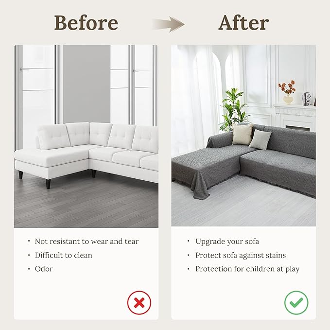 HOMERILLA 2 Piece Sectional Couch Cover for L Shape Sofa Dark Grey L | Washable Fabric, Anti-Pet Hair, Stain & Wear Resistant, Multiuse Sofa Blanket Protector, Pet Friendly Easy Installation - Image 4
