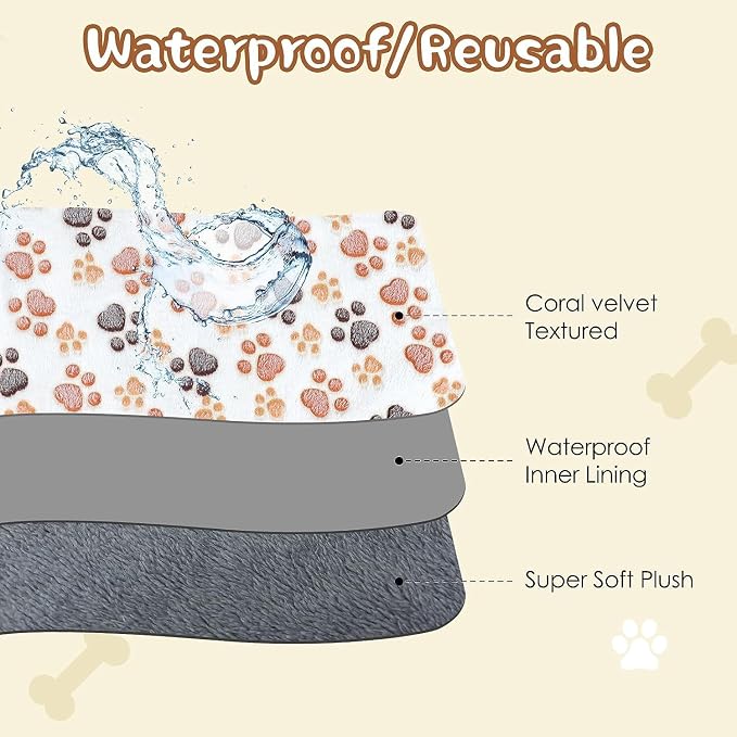 YUEPET 2 Pack Waterproof Dog Blanket, Washable Puppy Blanket for Small Dogs | Waterproof Inner Layer, Bed Couch Sofa Protector, Soft Fleece Flannel, 23x16", Machine Washable, White Coffee - Image 5