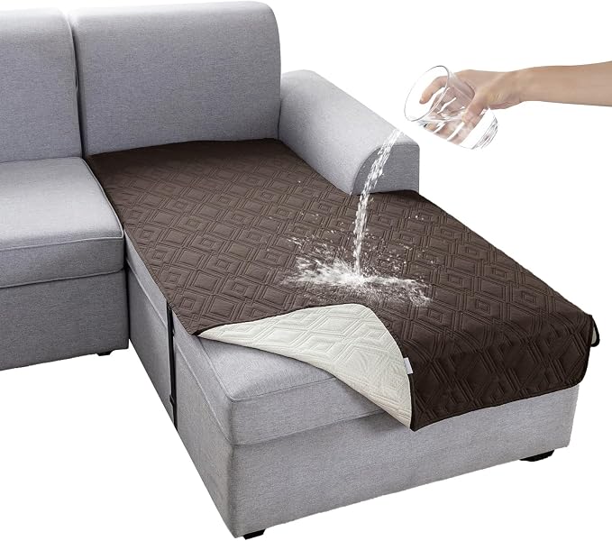Genina 100% Waterproof Sectional Couch Covers for L Shaped Chaise Lounge Right, Anti-Slip Sectional Cover Furniture Protector Couch Cover for Dogs Pets, 1 Piece (Coffee, Right Chaise Cover) by Genina