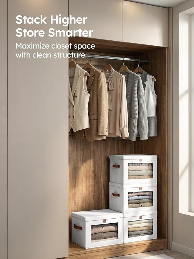 Homsorout Medium Fabric Storage Bins - Closet Shelf Organizer with Open Window, 5 Pack Closet Baskets for Shelves, Stackable Decorative Boxes for Home, Dorm, White, 13.7" x 9.8” x 9.8" - Image 6