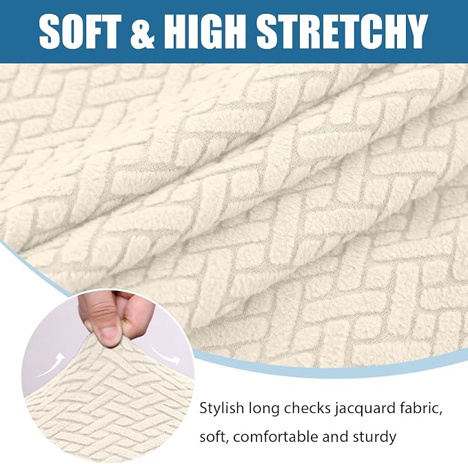 Smiry Waterproof Couch Cushion Covers, Non Slip Seat Cushion Covers | Stretch Jacquard Chaise Lounge Sofa Slipcover, Washable Elastic Furniture Protector for Pets, Back Cover L, Biege - Image 7