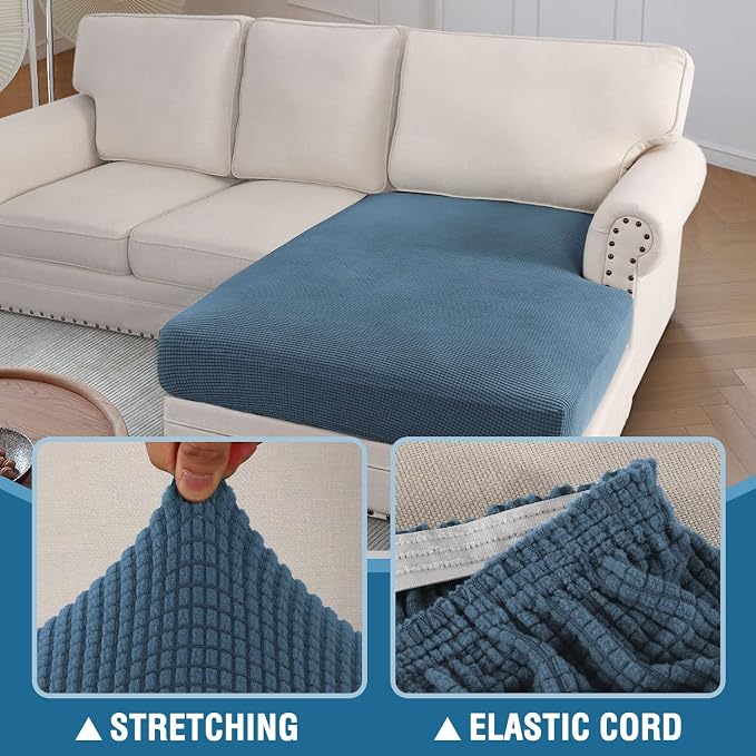 H.VERSAILTEX Sectional Couch Covers 1 Piece Chaise Slipcover L Shape Separate Cushion Couch Cover for Both Left/Right Sectional Couch (Seat Only: 1 Chaises, Dusty Blue) - Image 5